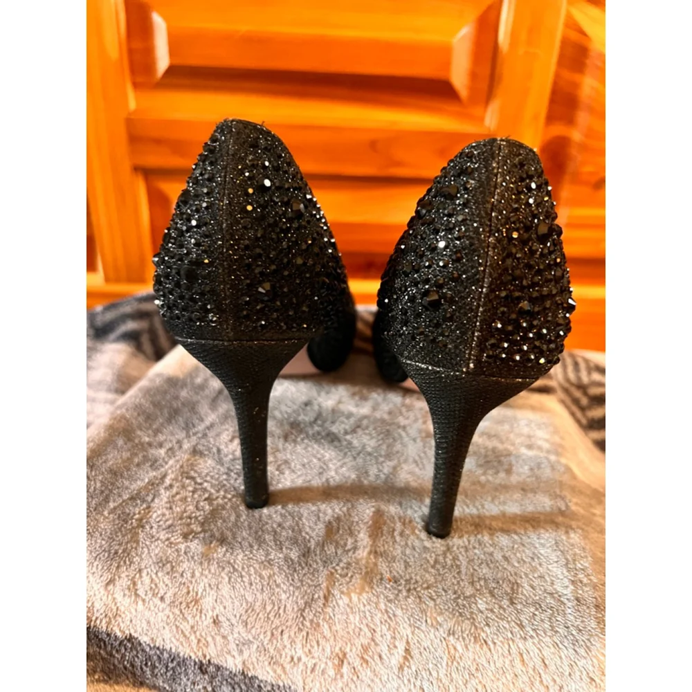 Women's Lauren Lorraine Embellished Peep Toe Heels Black Size 8 - Picture 4 of 11